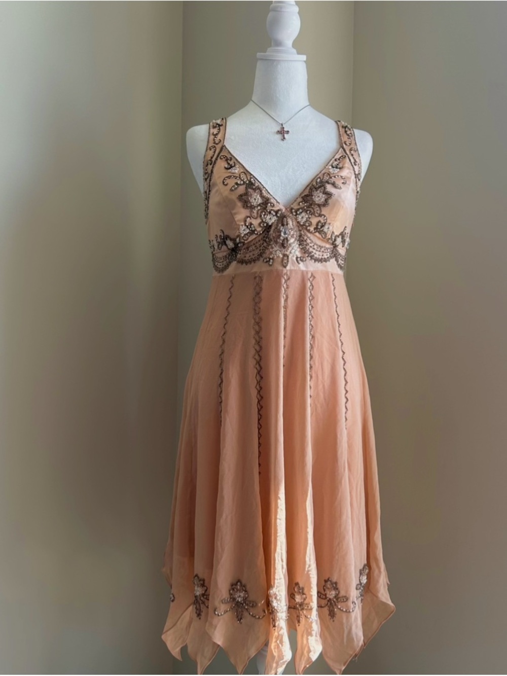 Rare Original Sue Wong Nocturne Blush Pink Silk Beaded Fairy Midi Dress